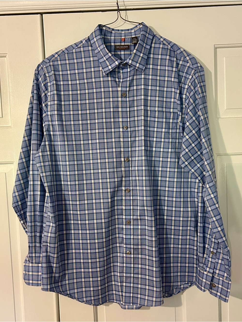 Van Heusen Light Blue and White Plaid Dress Shirt